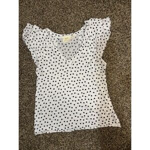Anthropologie Maeve Catie White Black Polka Dot Ruffle Sleeve Top‎ Size Medium
